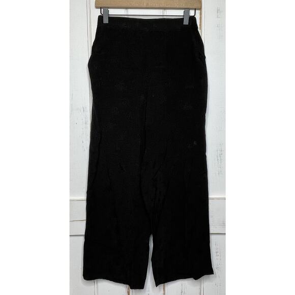 CP Shades Black Floral Brocade Elastic Waist Wide Leg Pockets Crop Pants S - Picture 1 of 7